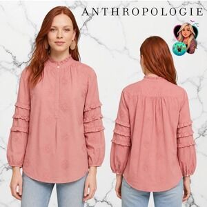 Isabella Sinclair Anthropologie Pink Sunflower Ruffle Sleeve Top Womens Small